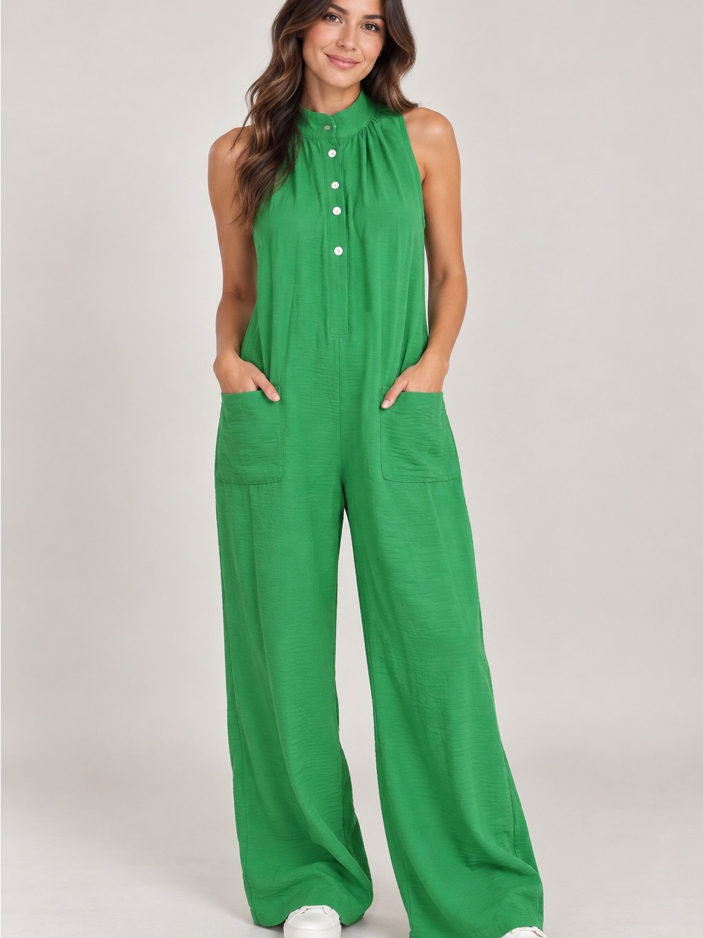 Sleeveless Wide-Leg Jumpsuit in Green